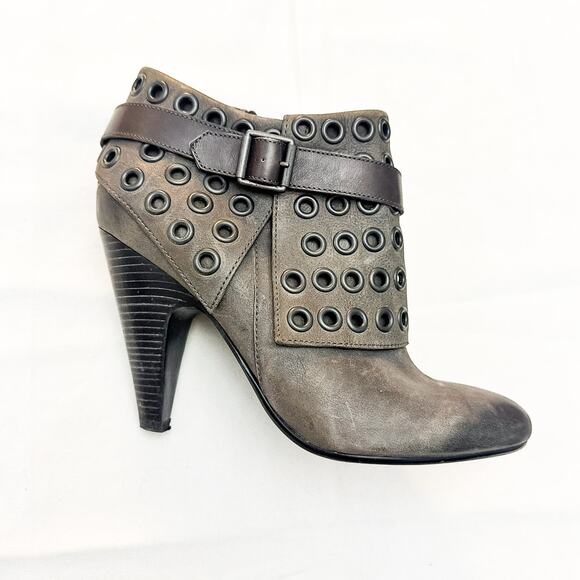 ASH Iona Cone Round Toe Leather Eyelet Accent Gray Brown Bootie Size 38 - Picture 5 of 7